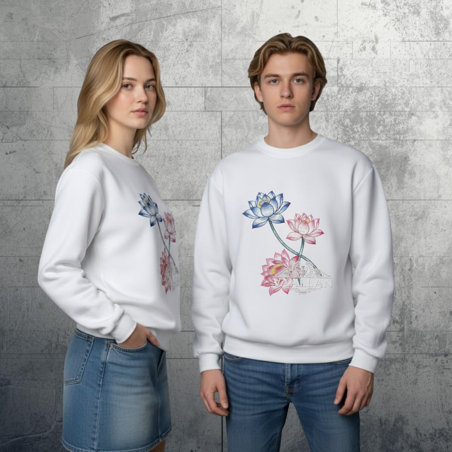 The Lotus, White Unisex Crew Neckline Sweatshirt