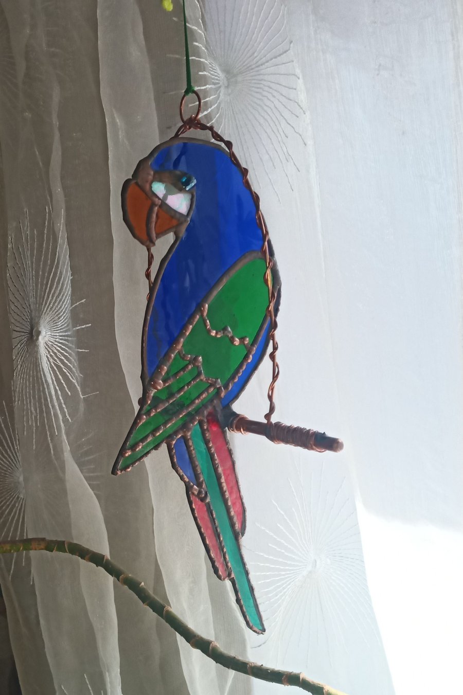 "Pretty Polly" Stained Glass Parrot Suncatcher Hanging Decoration