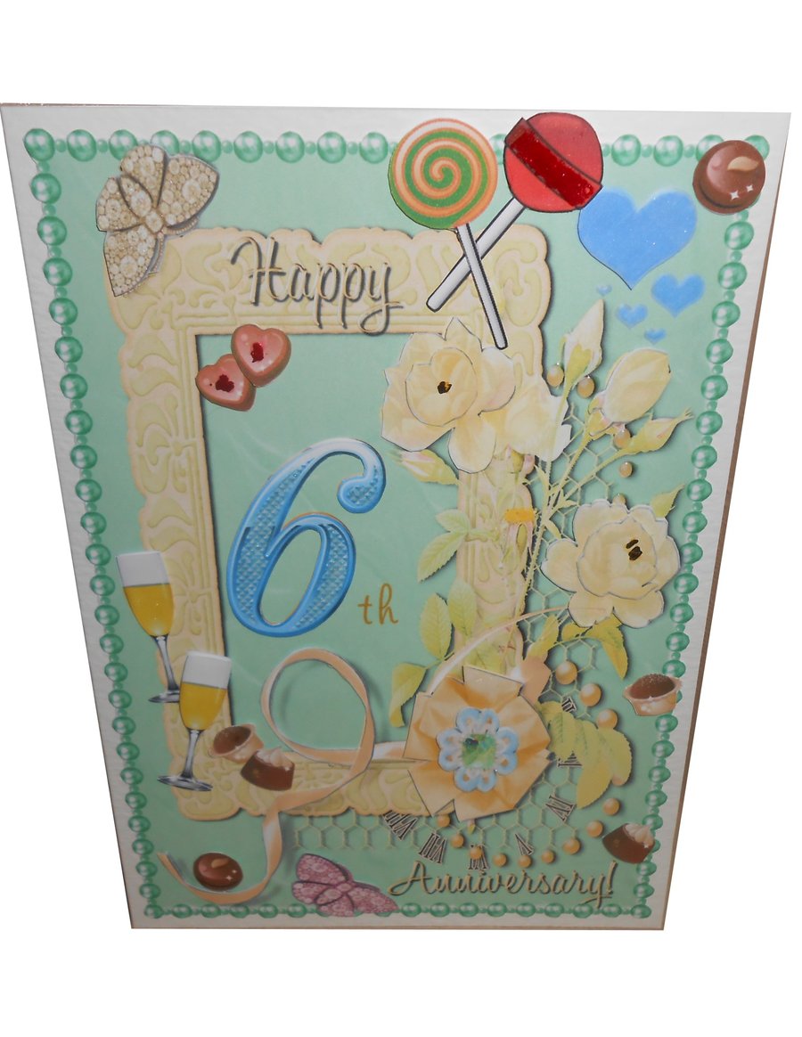 6th Anniversary Card 3D - Sweets theme