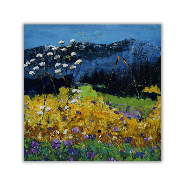 A mounted original acrylic painting - Scottish landscape - wildflowers