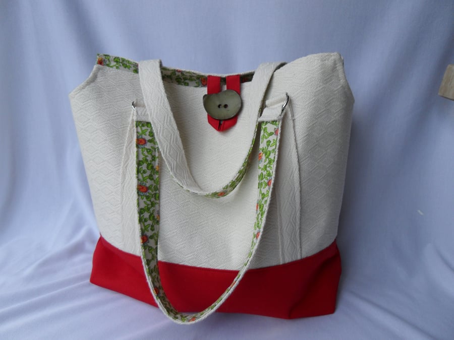Handmade Shoulder Bag in Cream and Red