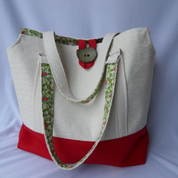 Handmade Shoulder Bag in Cream and Red