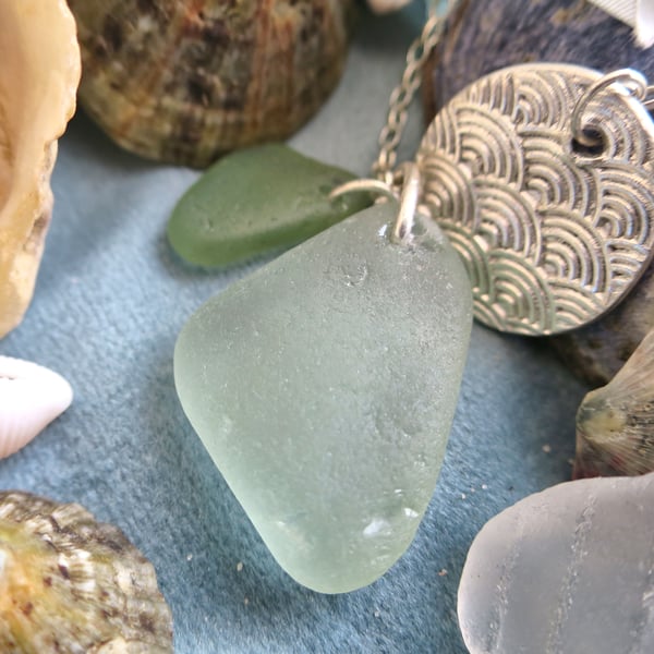 Aqua Scottish Sea Glass and Silver Necklace