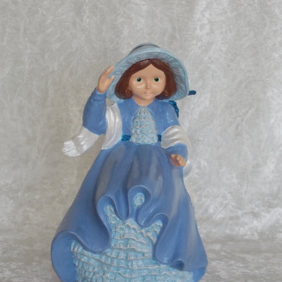 Blue Ceramic Hand Painted Girl Lady Figurine Free Standing Ornament Decoration.