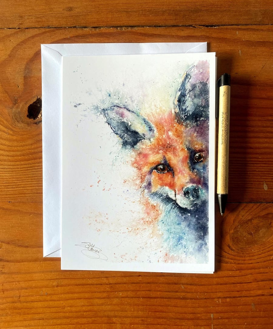 Shadow Fox Greetings Card, Wildlife Art Cards with Watercolours by Artist Sandi 