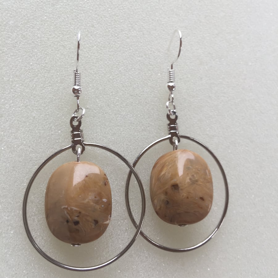 Hoop and marble dangle drop earrings