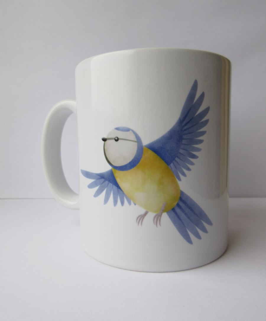 'Blue tit flying' mug