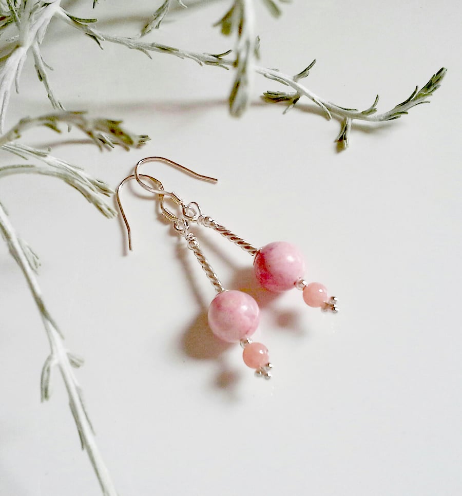 Artisan Rhodochrosite Sterling Silver Earrings