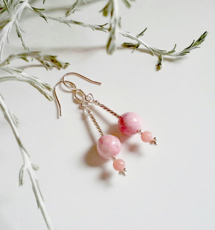Artisan Rhodochrosite Sterling Silver Earrings