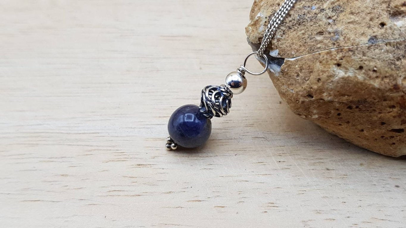 Minimalist Iolite pendant. 21st anniversary stone