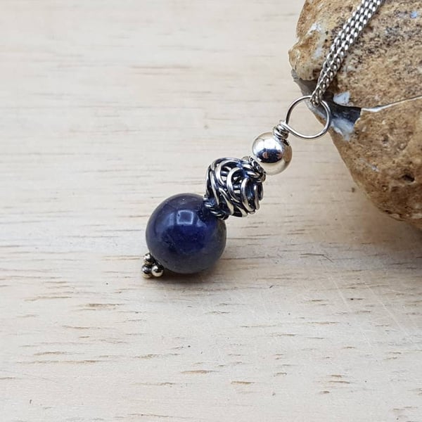 Minimalist Iolite pendant. 21st anniversary stone