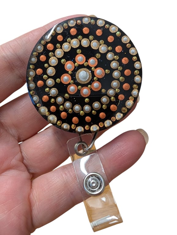 Hand painted mandala Badge Reel