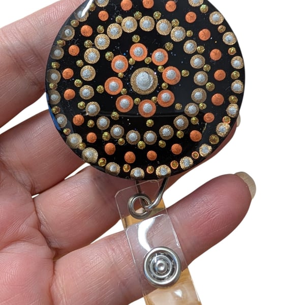 Hand painted mandala Badge Reel