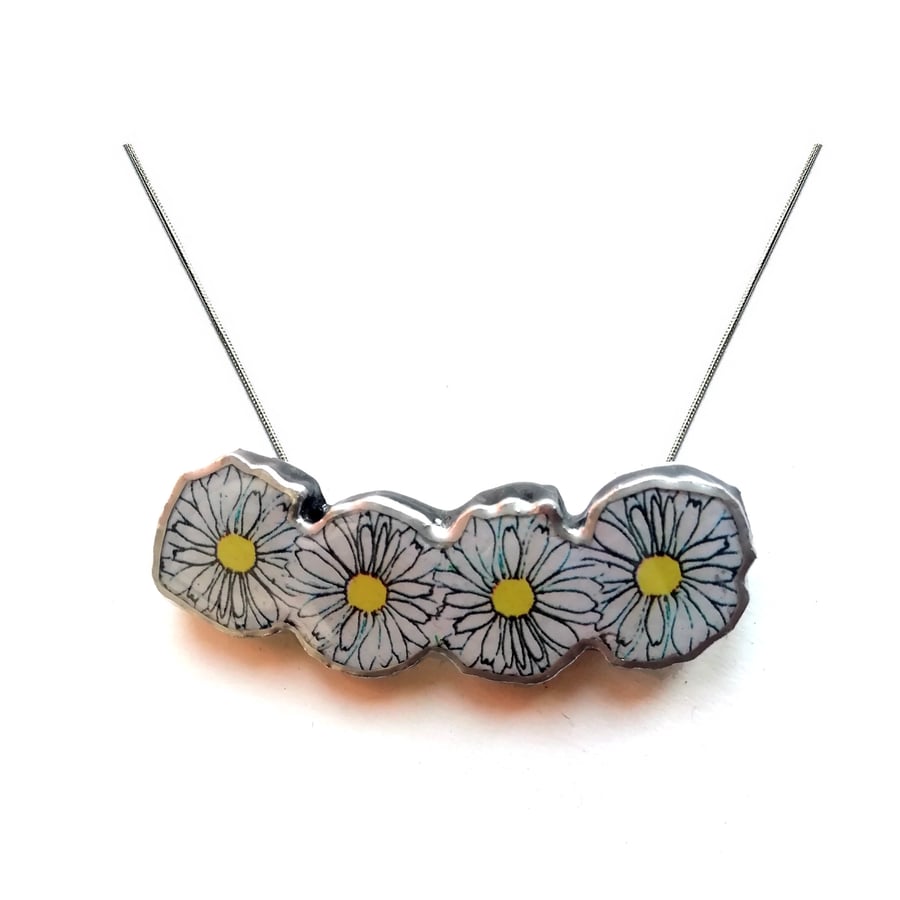 Wonderfully Whimsical Daisies Flower Power Resin Necklace by EllyMental