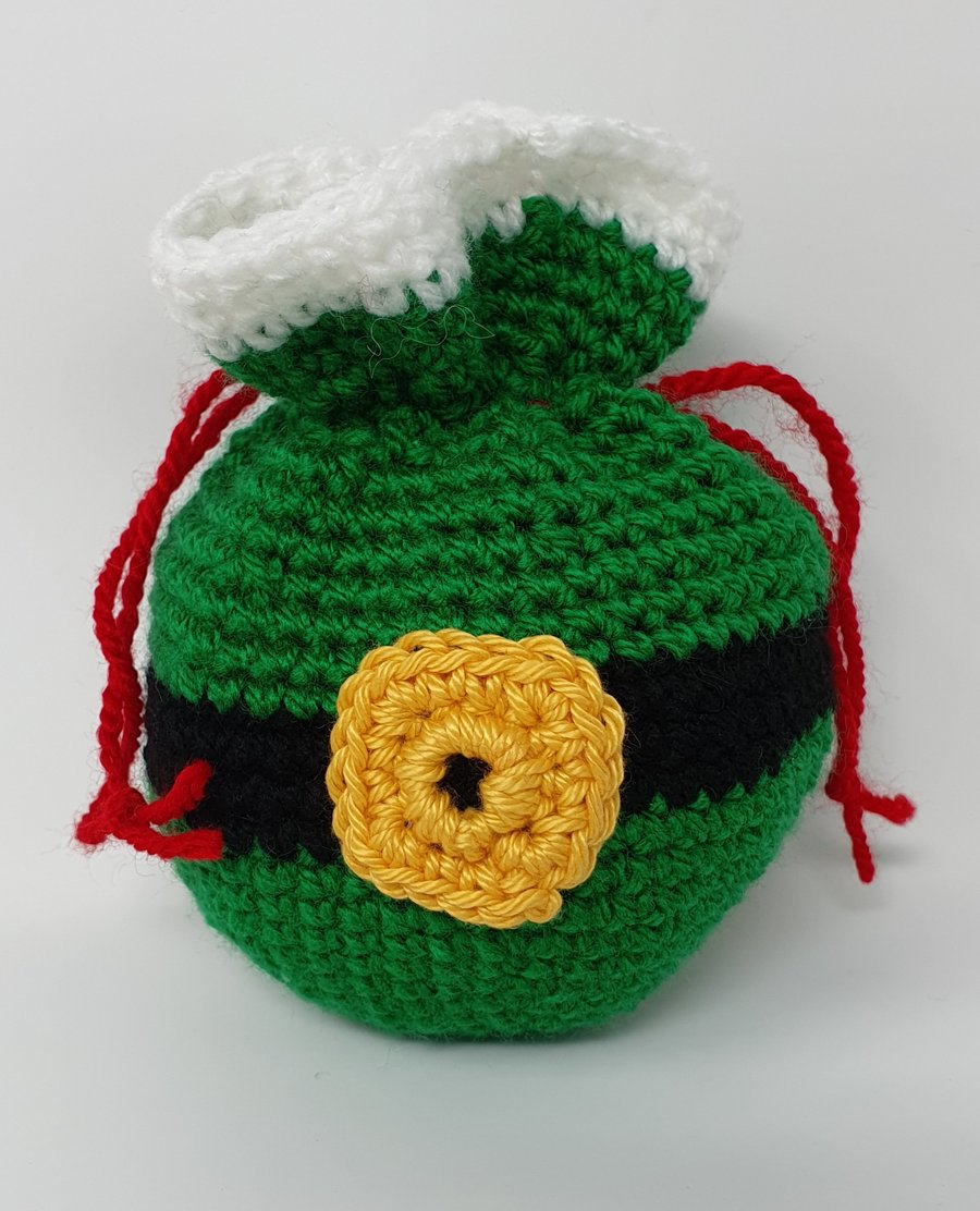 Drawstring Crochet Gift Bag - Elf 