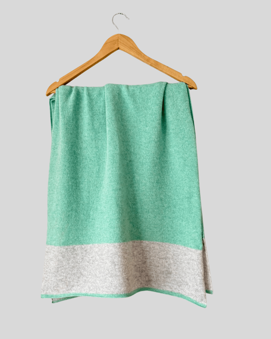 Shawl Scarf Wrap luxuriously soft merino lambswool mint with silver grey ends