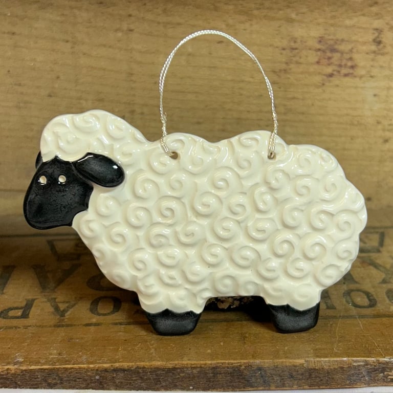 Perfectly Imperfect Ceramic sheep hanging decoration black and white