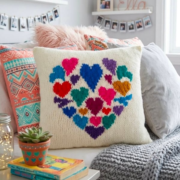 Knitting Pattern for Heart of Hearts Cushion.  Digital Pattern