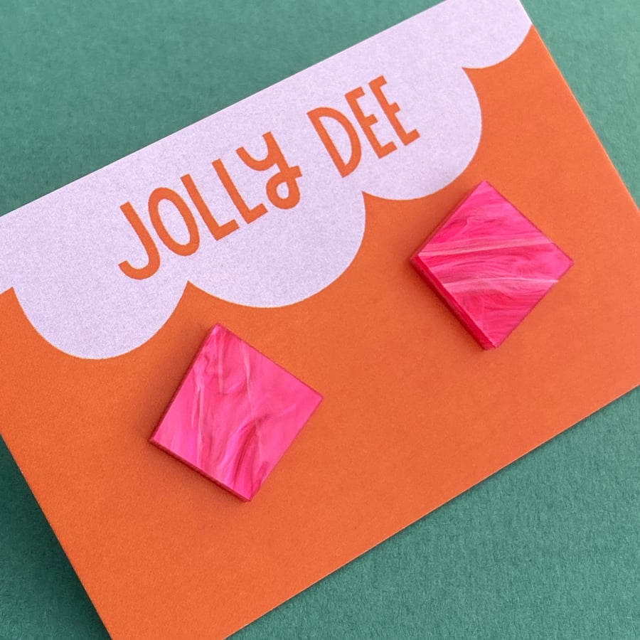 Perfectly imperfect marble pink diamond shape stud earrings, simple