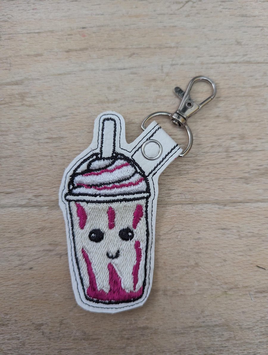Frappe keychain, machine embroidered keyring