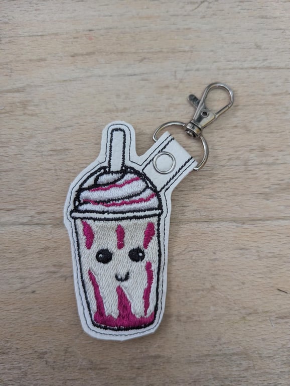 Frappe keychain, machine embroidered keyring