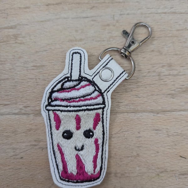 Frappe keychain, machine embroidered keyring