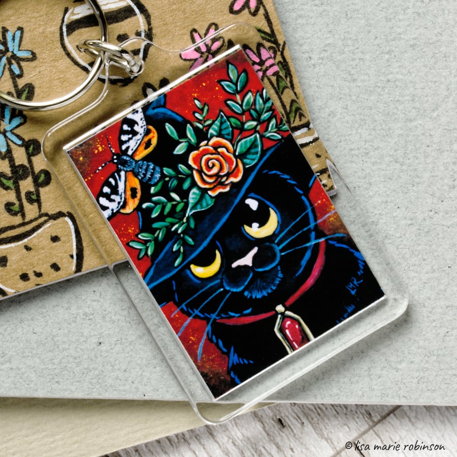 Black Cat Witch's Familiar Keyring - Large