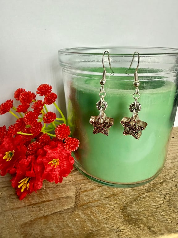 Small Star and Metal Drop Earrings Dainty Earrings