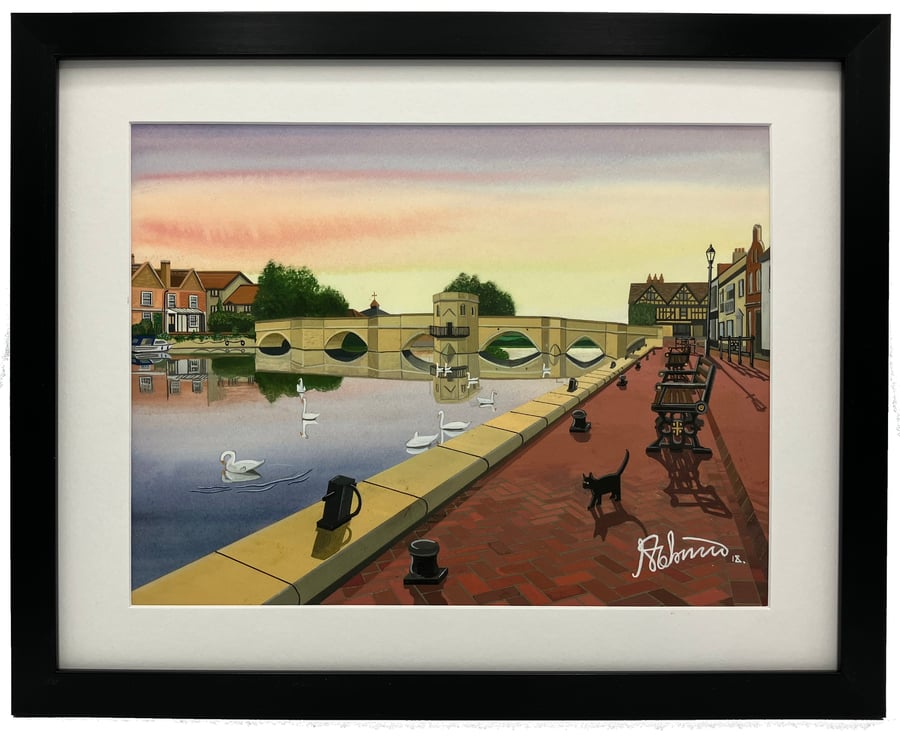 St Ives Bridge & Chapel, Town Landscape Art Framed Art Print 14" x 11" Frame 