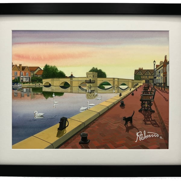St Ives Bridge & Chapel, Town Landscape Art Framed Art Print 14" x 11" Frame 
