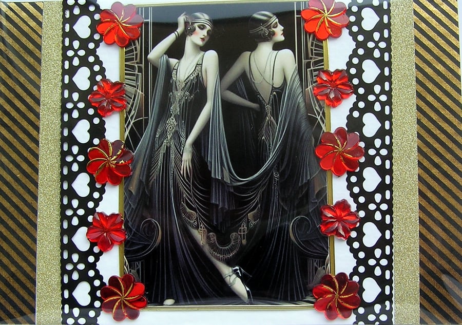 Art Deco Style Lady - Hand Crafted Decoupage Greeting Card - Blank 3258