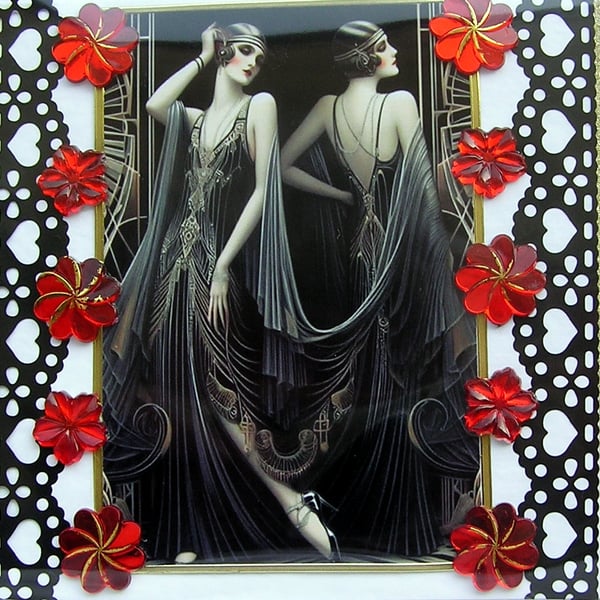 Art Deco Style Lady - Hand Crafted Decoupage Greeting Card - Blank 3258