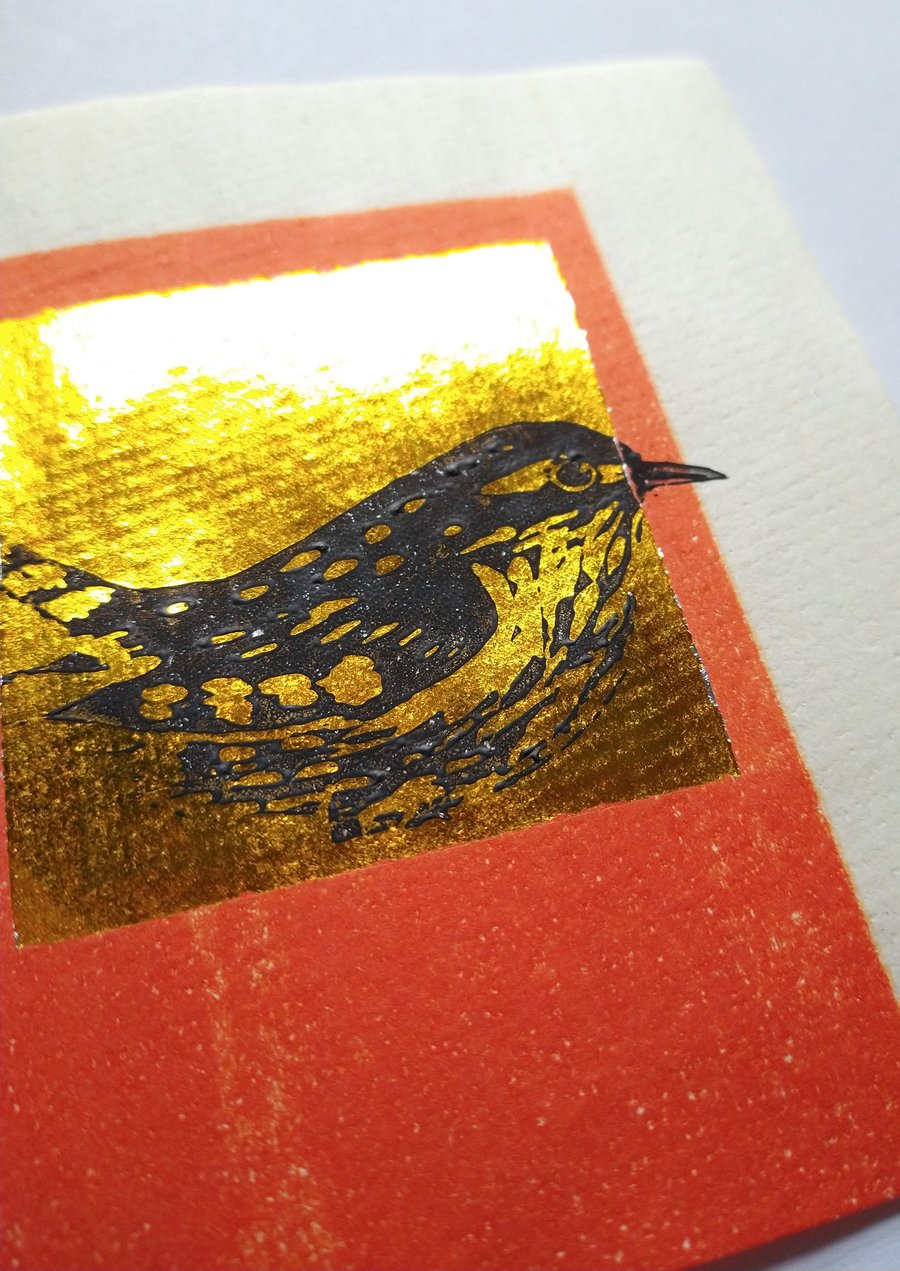Sitting Wren Original Lino Cut Print