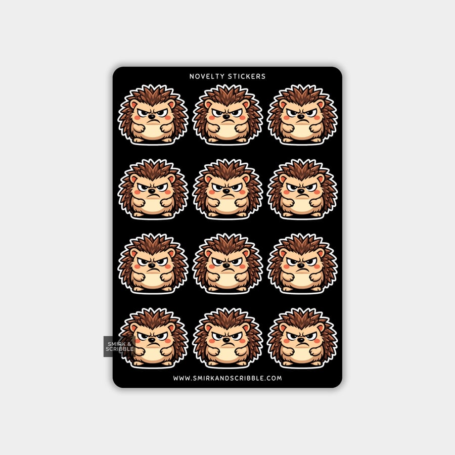Funny Vinyl Sticker Sheet For Adults - Grumpy Hedgehog
