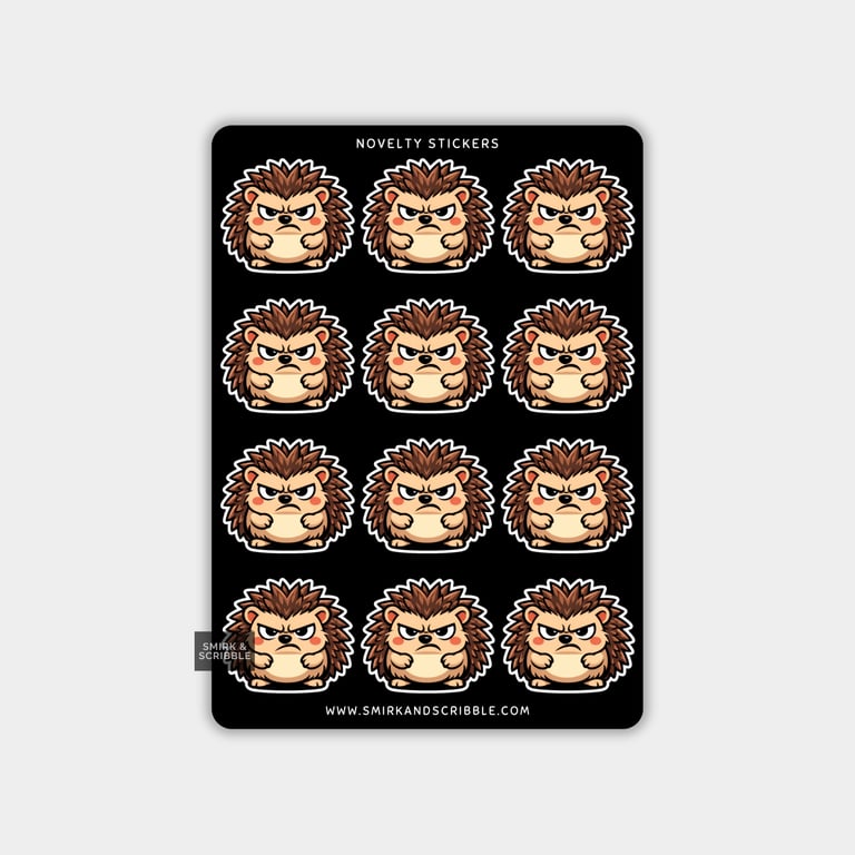 Funny Vinyl Sticker Sheet For Adults - Grumpy Hedgehog