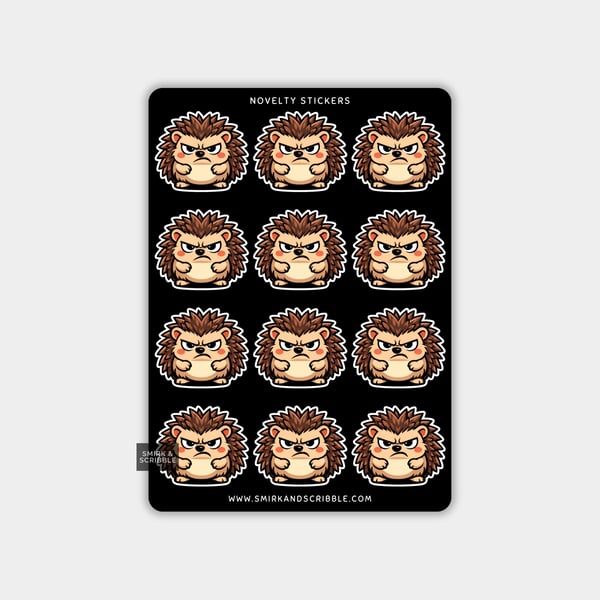 Funny Vinyl Sticker Sheet For Adults - Grumpy Hedgehog