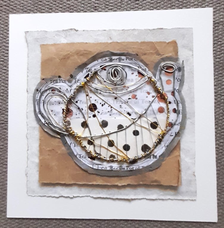 A Wire Pot of Tea. A Handmade Mixed Media Artwork. Perfect for Tea Lovers!!!