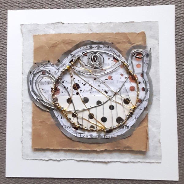 A Wire Pot of Tea. A Handmade Mixed Media Artwork. Perfect for Tea Lovers!!!