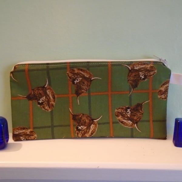 Highland Cows Pencil Case or Small Make Up Bag.