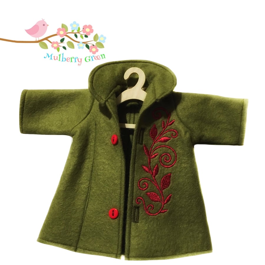 Embroidered Olive Green Tailored Coat 