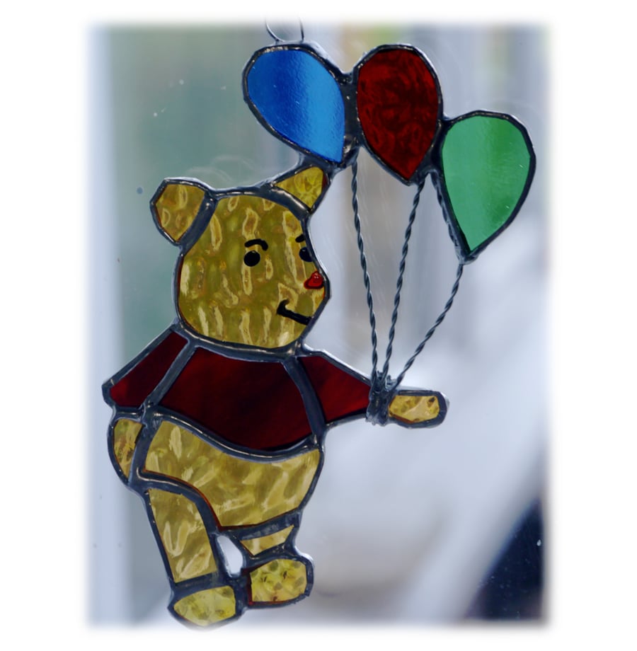 Bear with Balloons Suncatcher Stained Glass Handmade 012