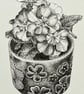 Potted plant original black ink drawing  - Image 4