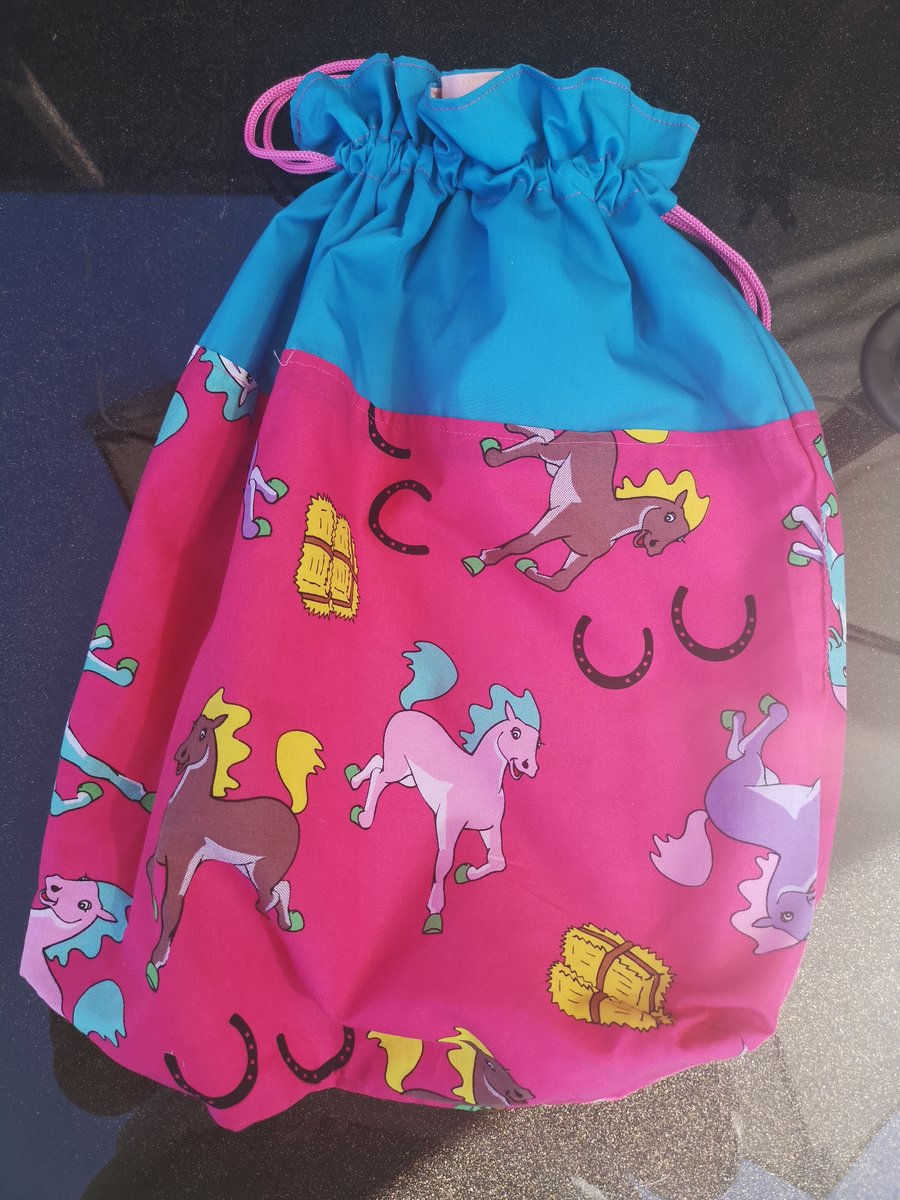 Pink Horse Drawstring Gym  PE Storage Bag