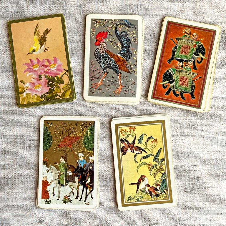 Colourful stash of 25 vintage playing cards, paper ephemera, gift for crafters