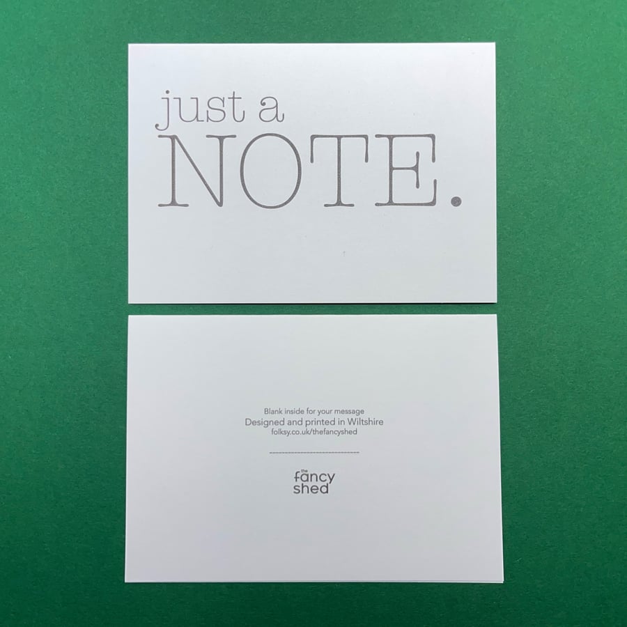 Pack of 5, 'Just A Note' Cards, Baskerville