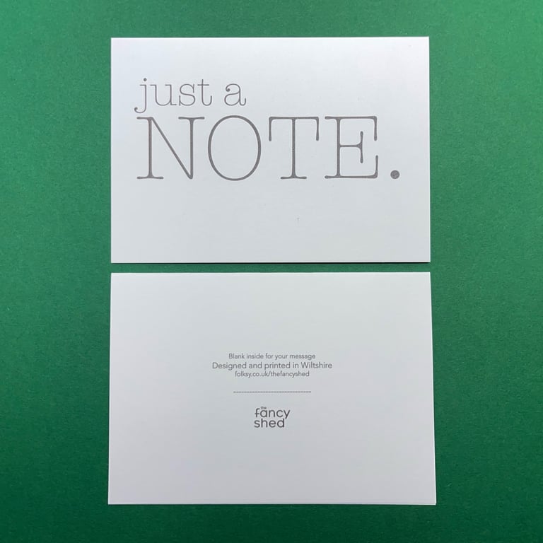 Pack of 5, 'Just A Note' Cards, Baskerville