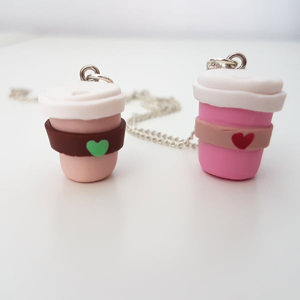Coffee cup necklace OR keyring CHOOSE brown or pink, personalised option too