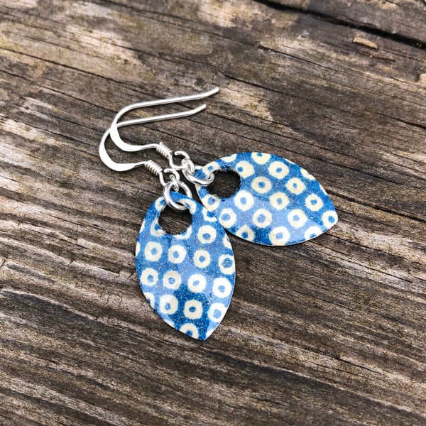 Decoupage and enamel scale earrings. Sterling silver. 