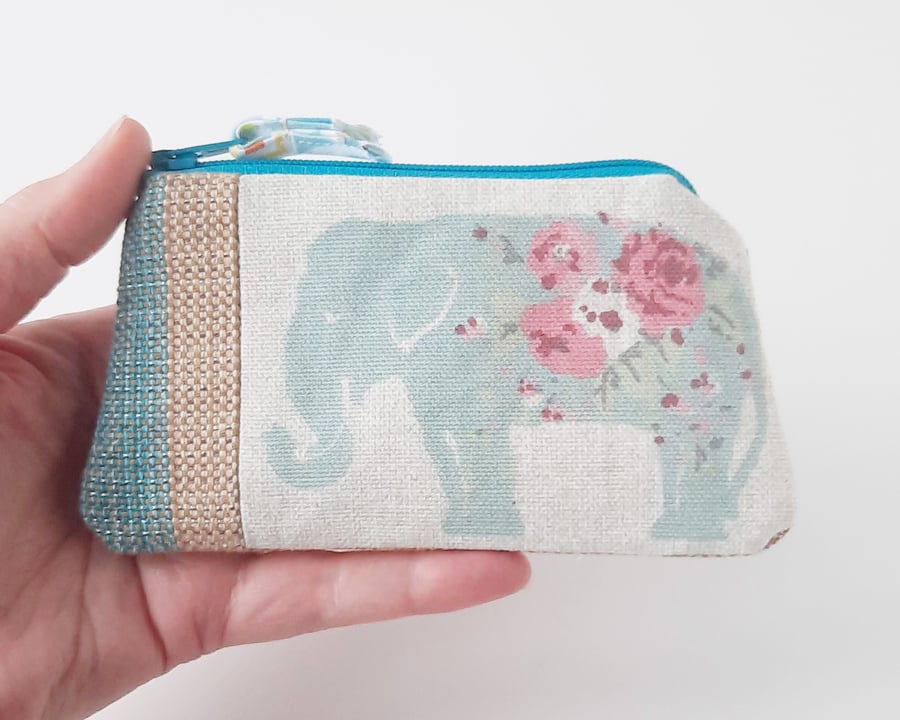 Elephant Coin and Card purse, Small pocket sized purse - Free P&P