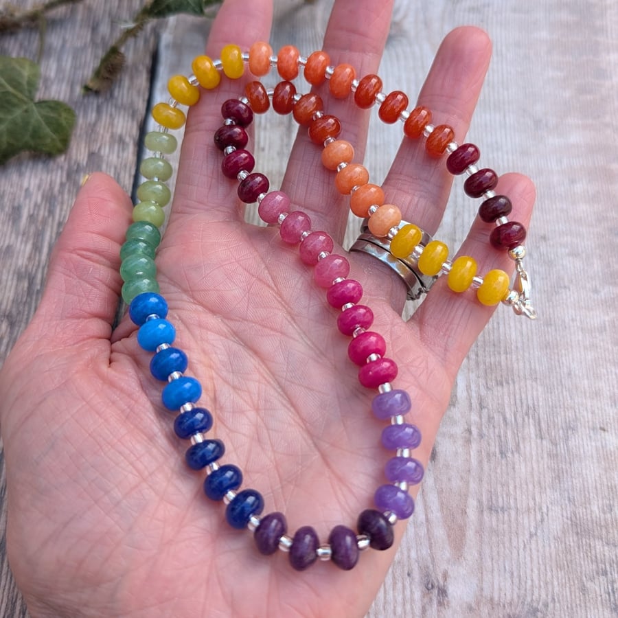 Rainbow Jade Bead Necklace - JBJ2067